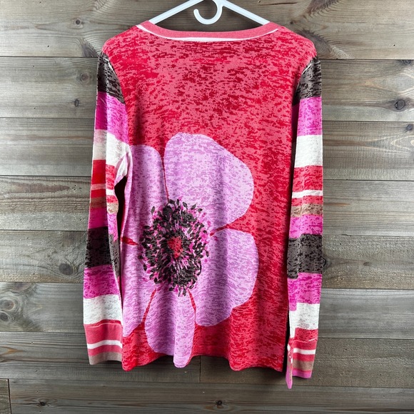 Before + Again Womens Shirt Thermal Waffle Knit Vneck Floral Striped Boho XL - Picture 6 of 7